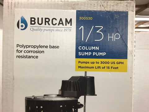 Burcam 300530 1/3 HP Column Sump Pump Polypropylene base