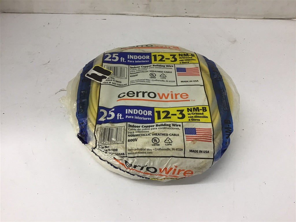 Cerro Wire 25FT Indoor Building Wire 12-3 NM-B