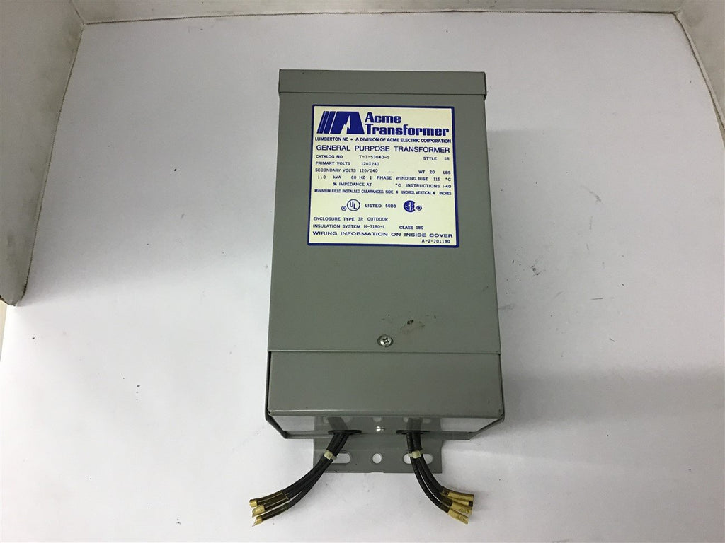 Acme T-3-53040-S 1 KVA Single Phase Transformer 120x240 Pri, 120/240 Sec