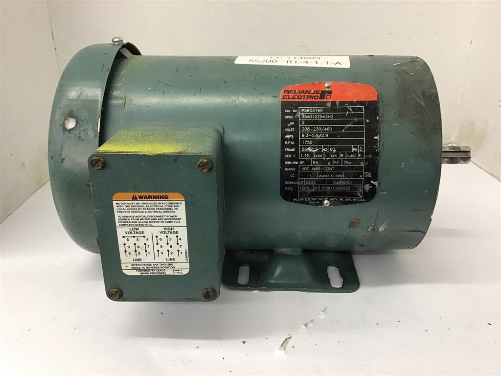Reliance P56X3160 AC Motor 2 HP 1800 RPM 4 Poles 208-230/460VAC 56C FR 3 Phase