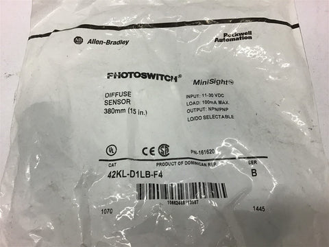 Allen-Bradley Photoswitch Diffuse Sensor 42KL-D1LB-F4 Ser B