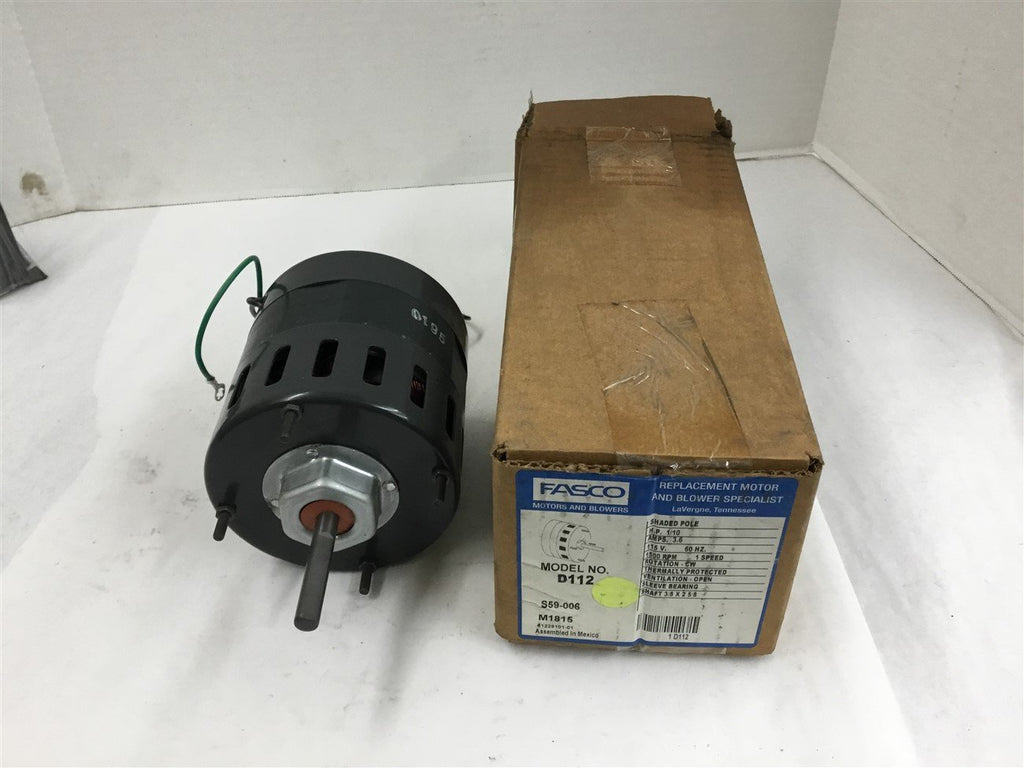 Fasco D112 1/10 HP Fan Motor 115 volts 1500 Rpm 1 Speed