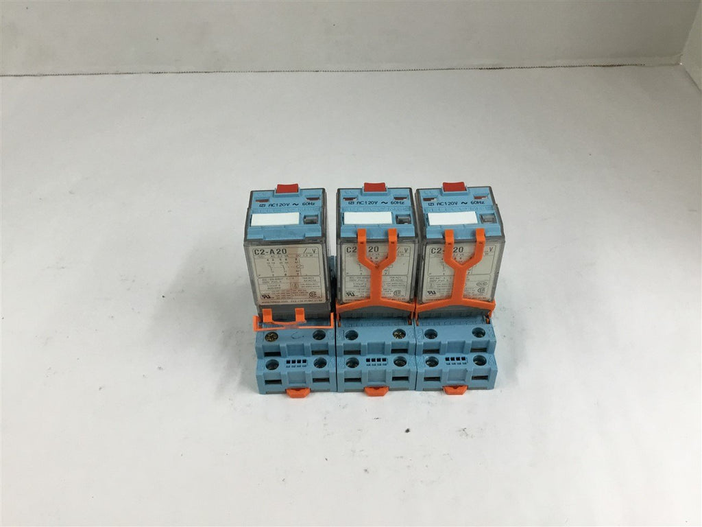 Releco C2-A20 Relay with Bases Lot of 3