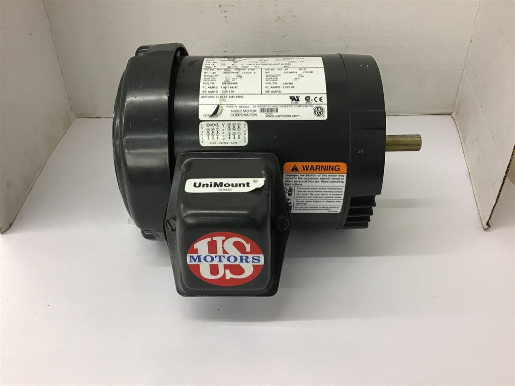 US Motor F046 1/2 HP AC Motor 208-230/460 Volts 1800 Rpm 4P 56C Frame