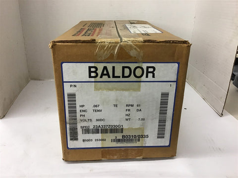 Baldor 23A337Z030G1 .067 HP DC Motor 90 VDC 61 Rpm