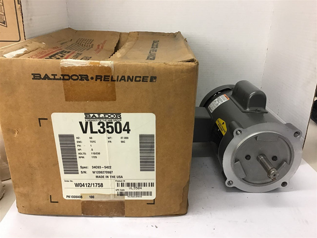 baldor VL3504 .5 HP 1800 Rpm 4P AC Motor 115/230 volts 56C Frame single Phase