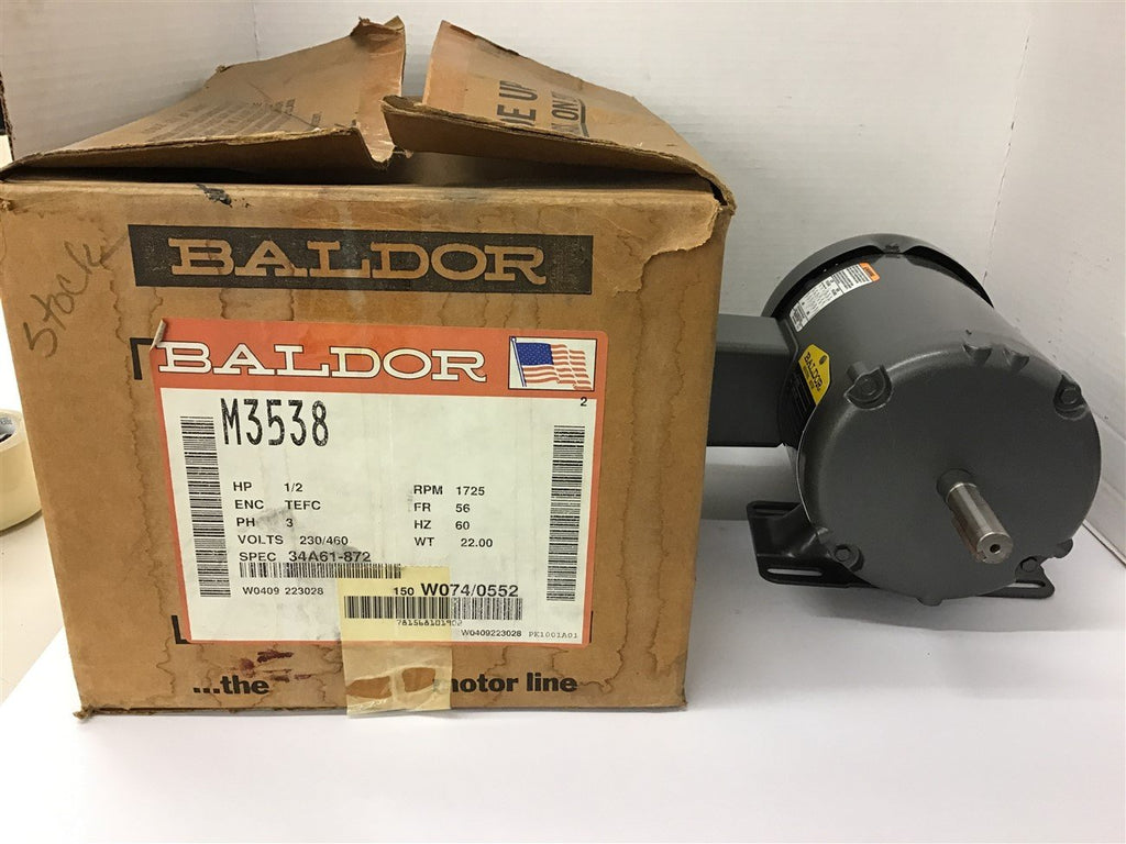 Baldor M3538 AC Motor 1/2 HP 1725 RPM 4 Pole 230/460 VAC 56 Frame 3 Phase