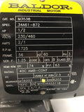 Baldor M3538 AC Motor 1/2 HP 1725 RPM 4 Pole 230/460 VAC 56 Frame 3 Phase