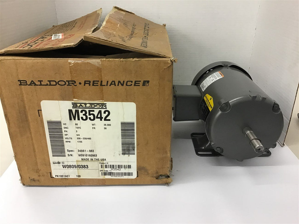 Baldor M3542 AC Motor 3/4 HP 1725 RPM 4 Poles 208-230/460 VAC 56 Frame 3 Phase