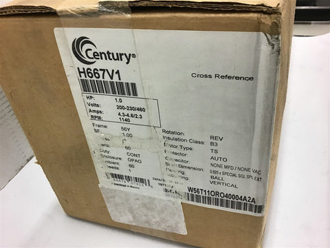 Century H667V1 1.0 HP 200-230/460 Volts AC Motor 1140 Rpm 56Y Frame