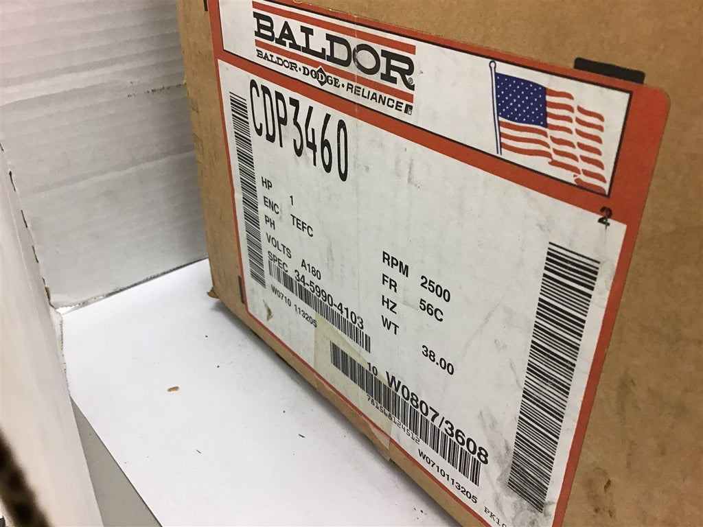 Baldor CDP3460 1 HP DC Motor 180 Volts 2500 rpm 56C Frame