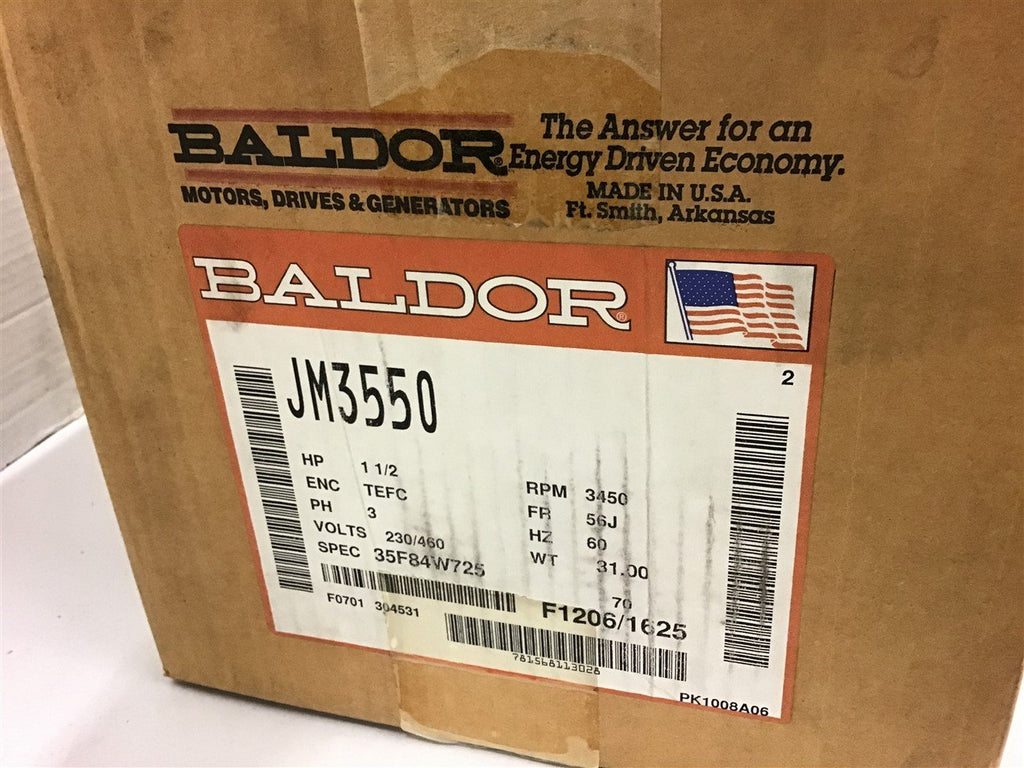 Baldor JM3550 1 1/2 HP AC Motor 230/460 Volts 3600 rpm 2P 56J Frame