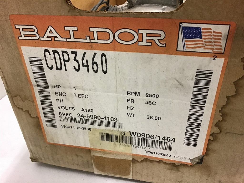Baldor CDP3460 1 HP DC Motor 180 A Volts 2500 Rpm 56C Frame