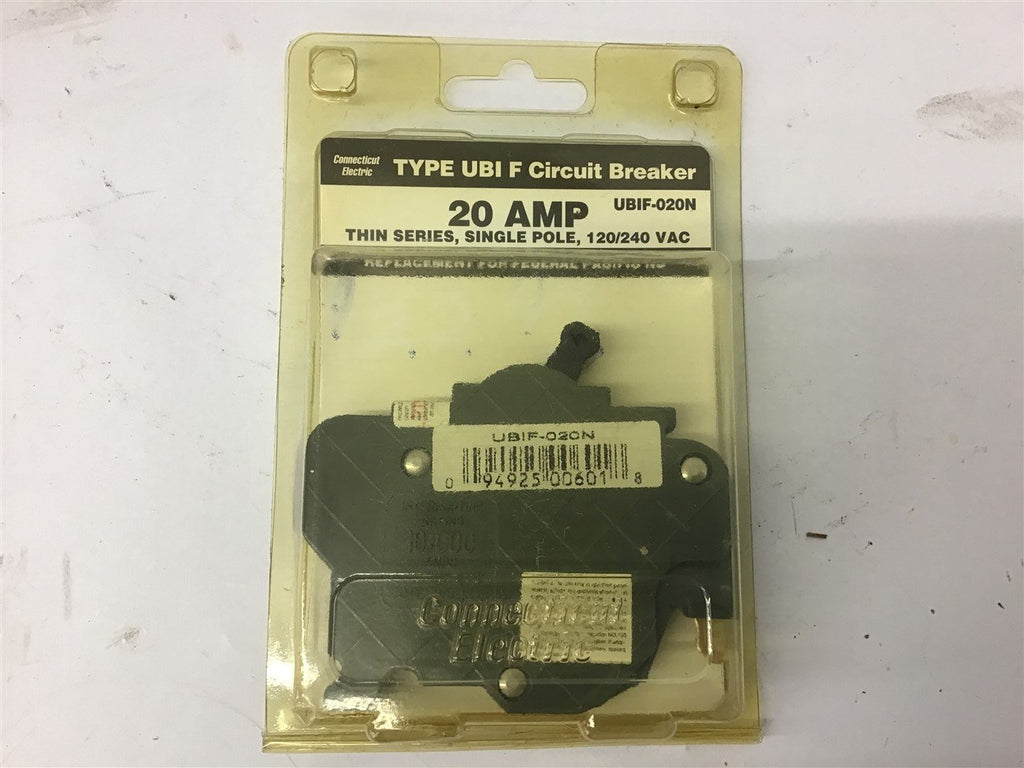 Connecticut Electric UBIF-020N Circuit Breaker Single Pole 120/240VAC 20AMP Thin
