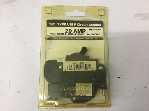 Connecticut Electric UBIF-020N Circuit Breaker Single Pole 120/240VAC 20AMP Thin