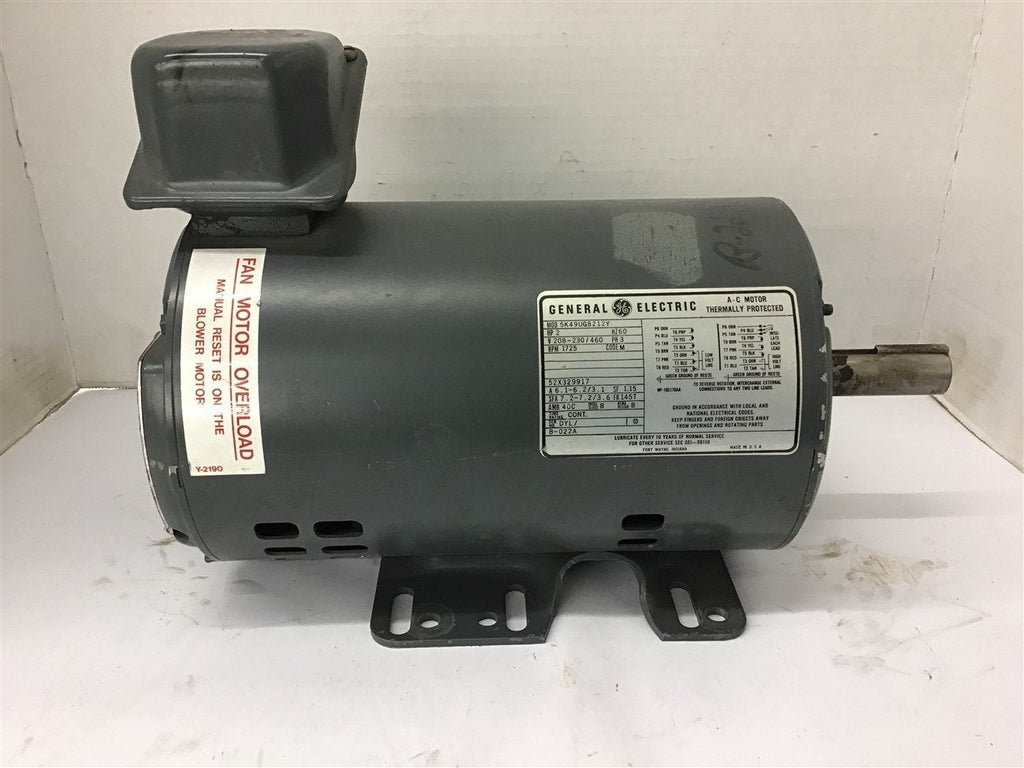 General Electric 5K49UG8212Y AC Motor 2 HP 1725 RPM 4 Poles 208-230/460V 3 Phase