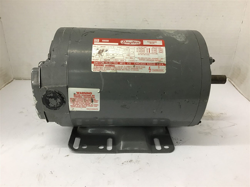 Dayton 3N693D AC Motor 2 HP 1725 RPM 4 Poles 230/460VAC 3 Phase