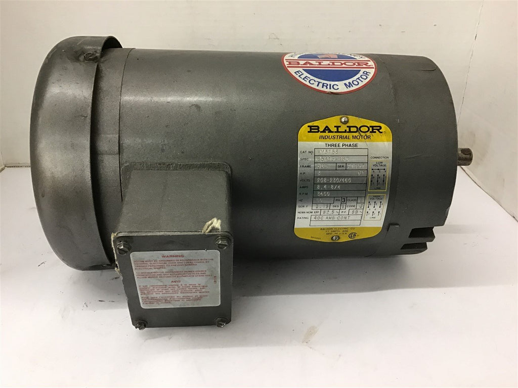 Baldor VM3158 AC Motor 3 HP 3450 RPM 2 Poles 208-230/460VAC 3 Phase 56C Frame
