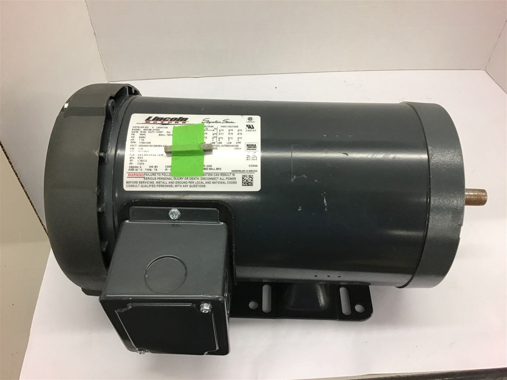 Lincoln LM34170A 1 1/2 HP AC Motor 230/460 Volts 1800 Rpm 4P 56HC Frame