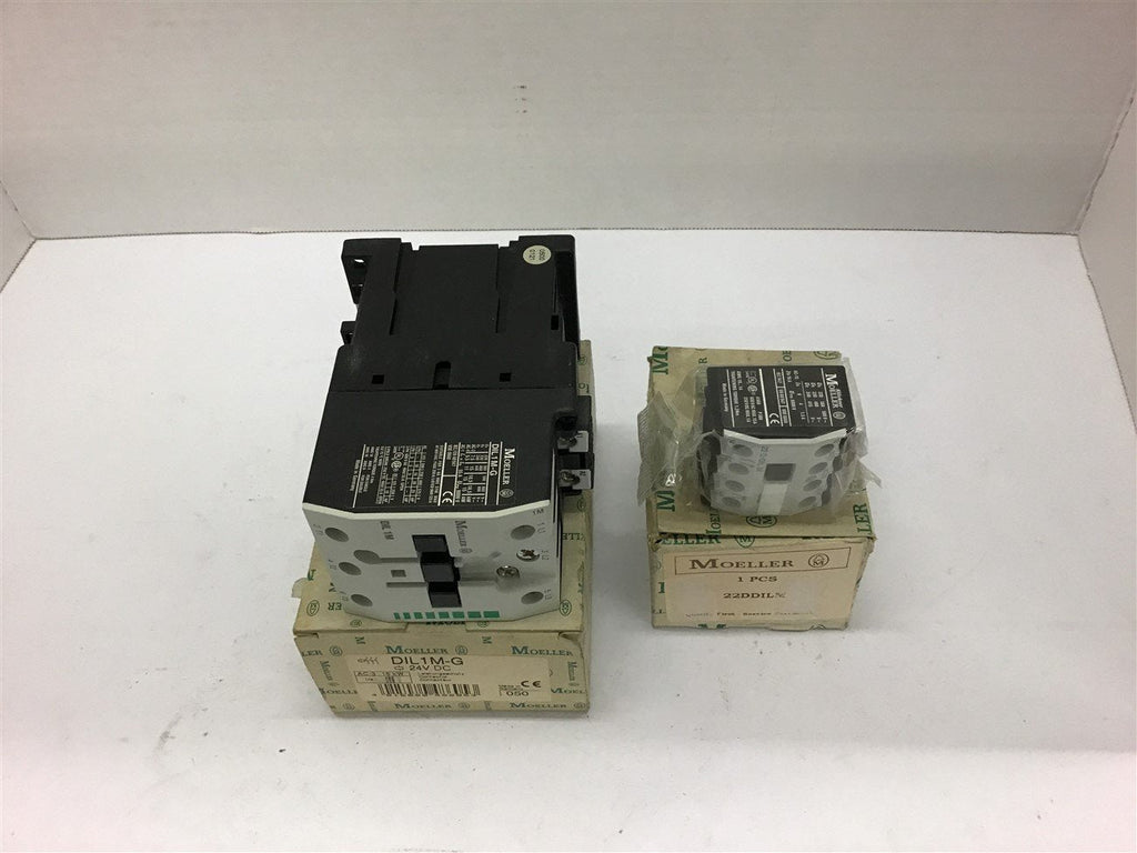 Moeller DIL1M-G Contactor 24 VDC w/ 22DDILM Contact Block