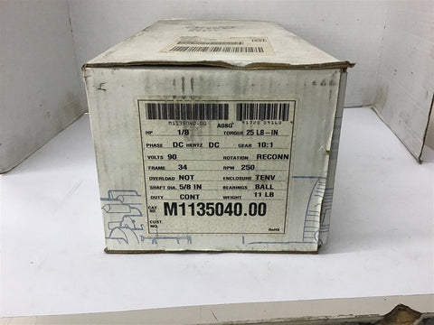 Leeson M1135040.00 1/8 HP DC Gear Motor 90 Volts 10:1 Ratio 250 Rpm