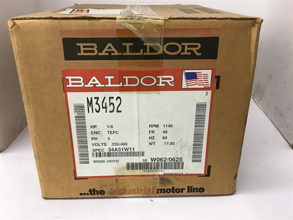 Baldor M3452 1/6 HP AC Motor 230/460 Volts 1200 Rpm 6P 48 Frame