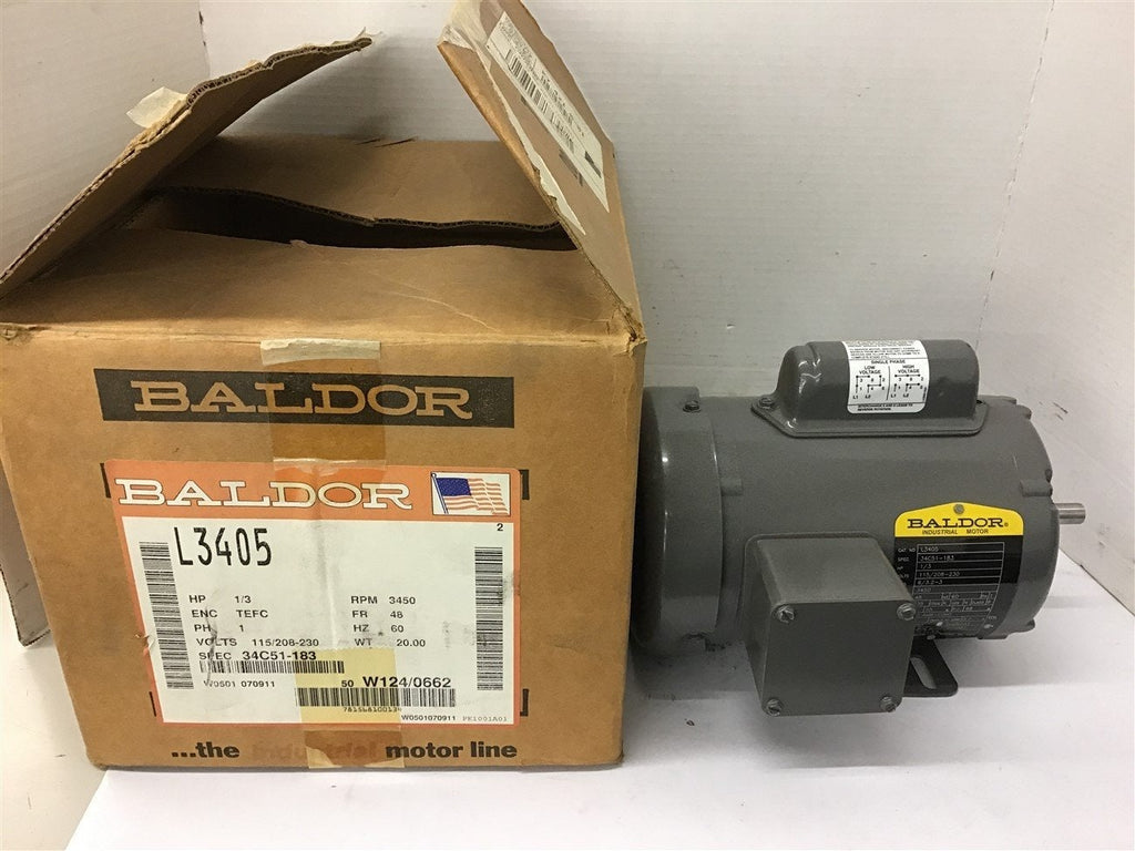 Baldor L3405 1/3 HP AC Motor 115/208-230 Volts Single Phase 3600 Rpm 48 Frame