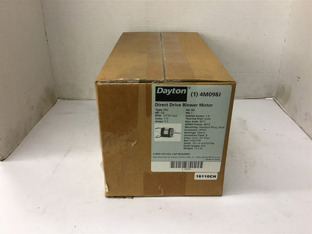 Dayton 4M098J 1/3 HP Blower Motor 115 Volts 1075 Rpm 3 Speed