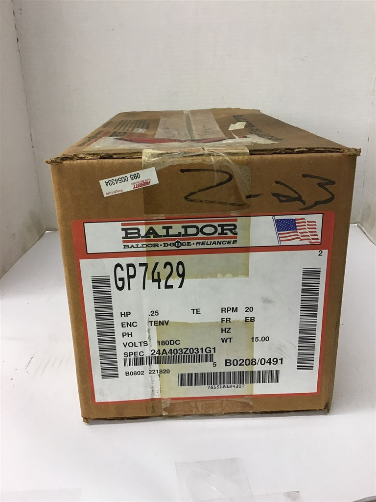 Baldor GP7429 .28 HP DC Gear Motor 180 Volts 20 Rpm