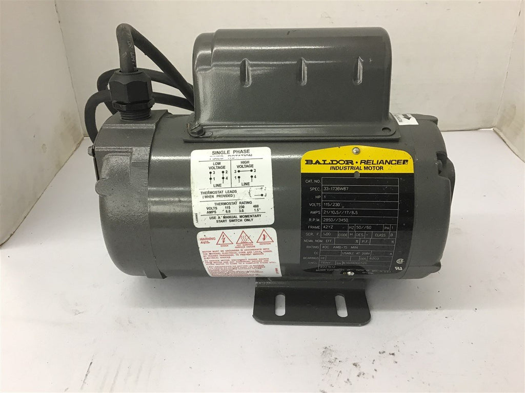 Baldor 33-1736W87 1 HP AC Motor 115/230 volts 3450 Rpm 42YZ Frame