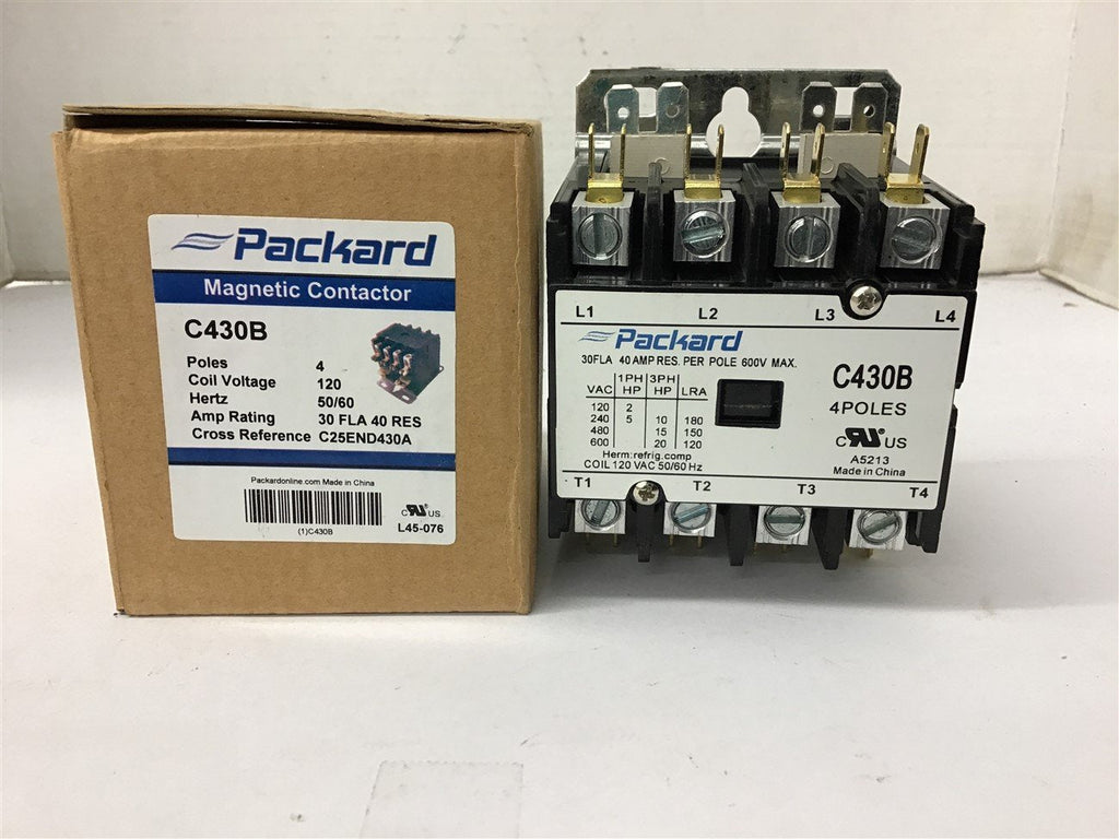 Packard C430B Contactor 4 Pole 120 Coil 30 Amps