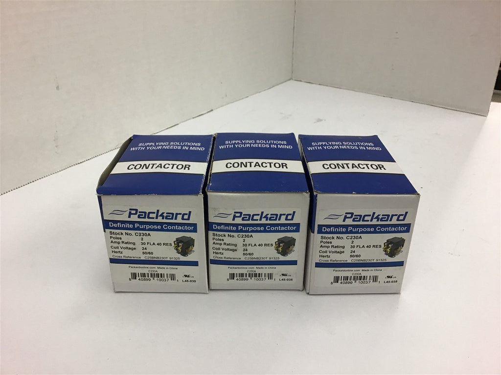 Packard C230A Definite Purpose Contactor 2 Poles 30 Amp 24 Coil V Lot of 3
