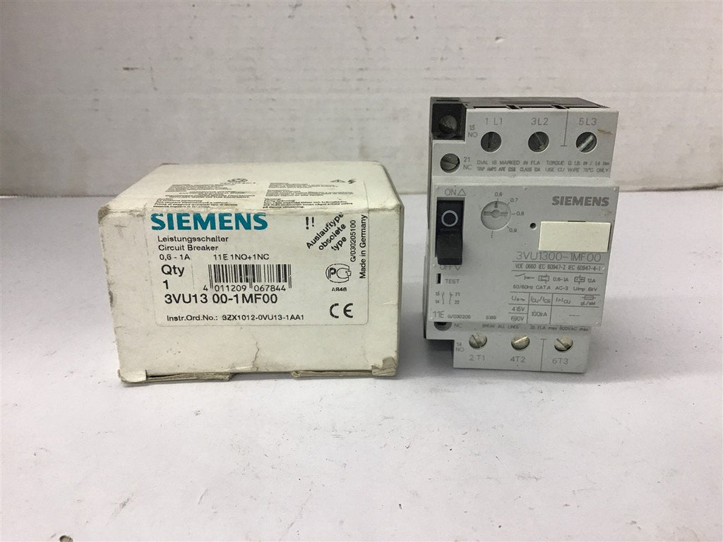 Siemens 3VU13 00-1MF00 Circuit Breaker 0.6-1 Amp
