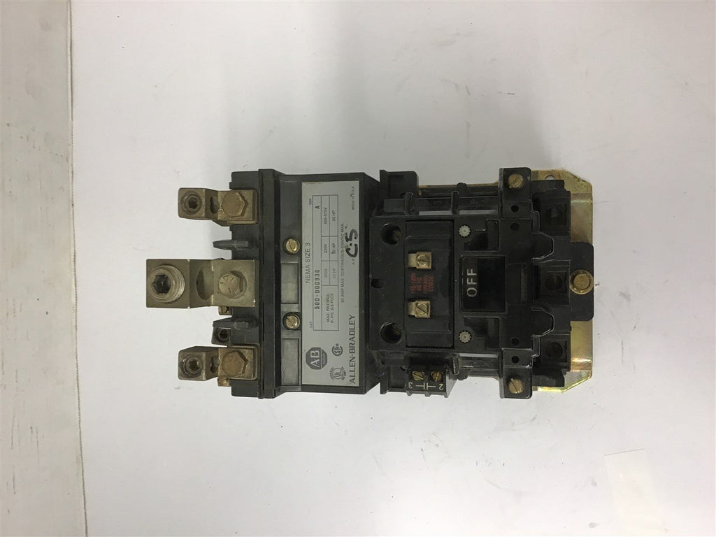 Allen-Bradley 500-DD930 Nema size 3 Starter 460 Volt 50 Hp 115-120 volt Coil