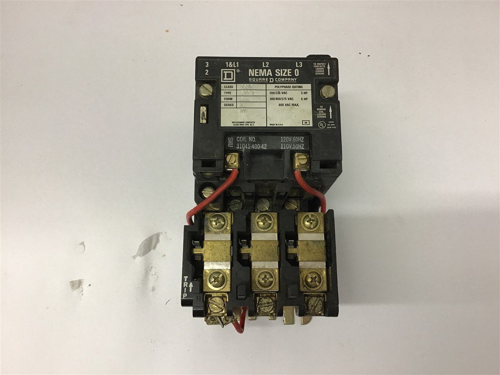 Square D 8536 SB02 Nema size 0 Starter 460 Volt 5 HP 120 Volt Coil