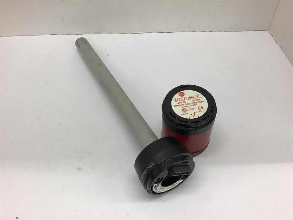 Allen-Bradley 855T-BPM10 Stack Light Base w/ 855T-B10DN4 Steady Incandescent RED