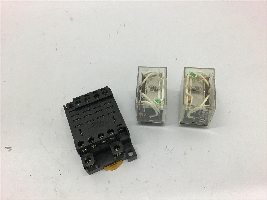 Omron LY4N Relay 24VAC Lot of 2 with One Omron PTF14-E Relay Socket