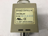 Advance Controls 8611A240 Timing Relay 10 Amp 250 Vac