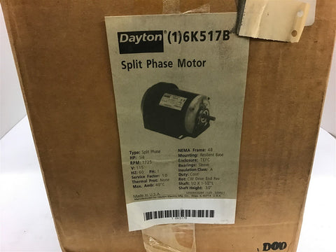Dayton 6K517B Split Phase Motor 1/4HP 1725RPM 48FR 115V TEFC