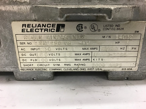 Reliance Electric 14C32 Regen Minpak Plus 3 HP 180 VDC Arm 200 VDC Field 15 Amps