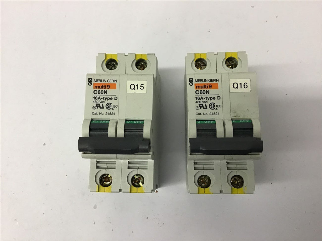 Merlin Gerin C60N 24524 16 Amp Type D 480 Vac Circuit Breaker Lot Of 2