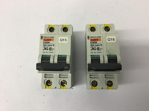 Merlin Gerin C60N 24524 16 Amp Type D 480 Vac Circuit Breaker Lot Of 2