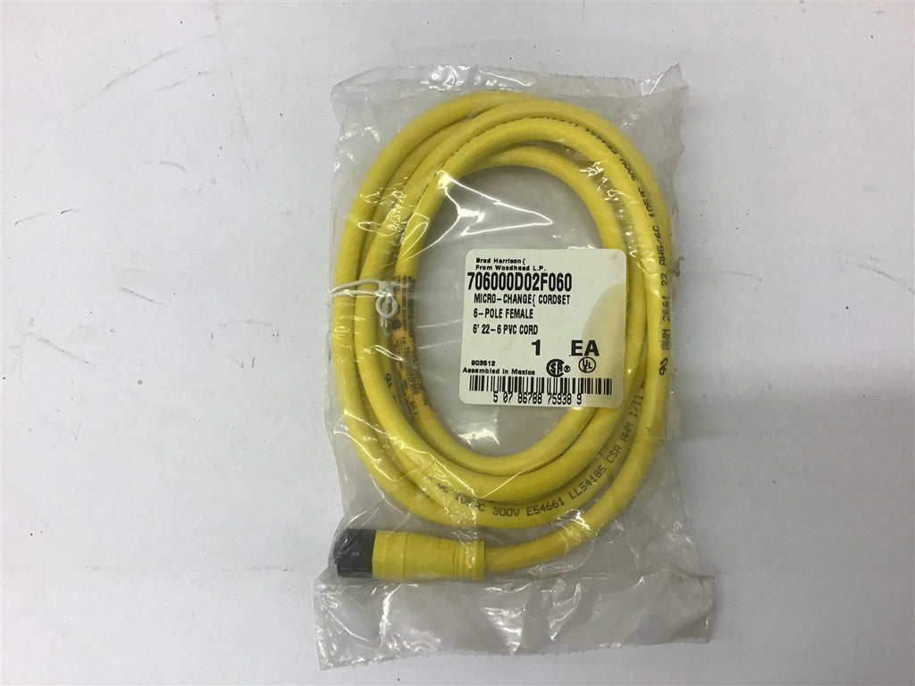 Woodhead 706000D02F060 Micro Change Cordset 6-Pole Female 6'