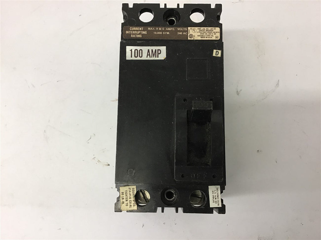 Square D FAL22100 Circuit Breaker 100 Amp 240 volts