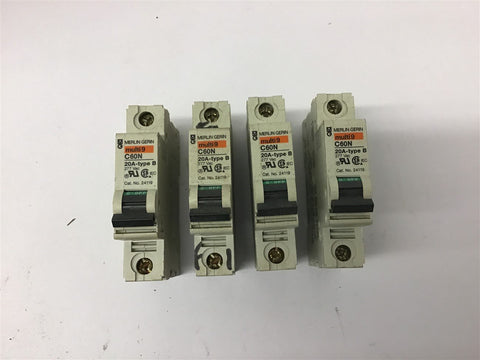 Merlin 24119 C60N 20 Amp Single Pole Circuit Breaker Lot Of 4