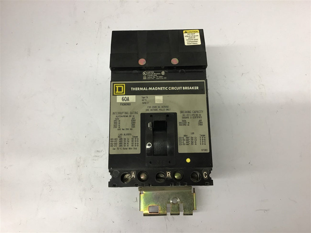 Square D FH36060 60 amp Circuit Breaker 3 Pole Circuit Breaker