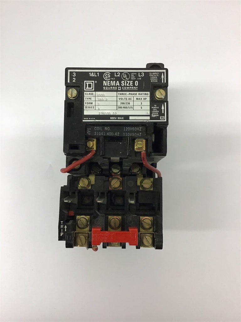 Square D 8536 Starter Type SB0 2 Form 2 Ser. A 600V max