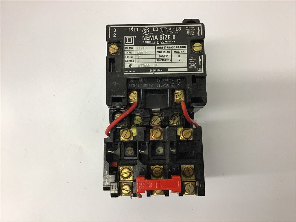 Square D Nema Size 0 8536SB02 Starter 460 V @ 5 Hp 120 volt Coil