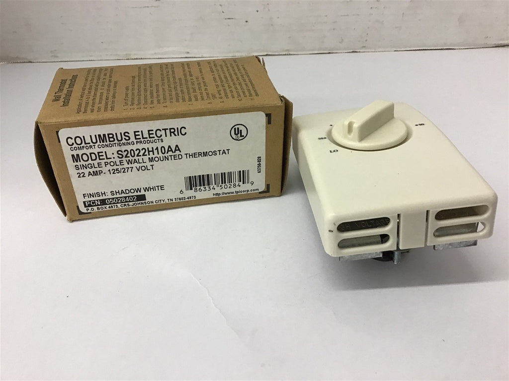 Columbus electric S2022H10AA Single Pole Wall Mounted Thermostat 22 Amp 125/277