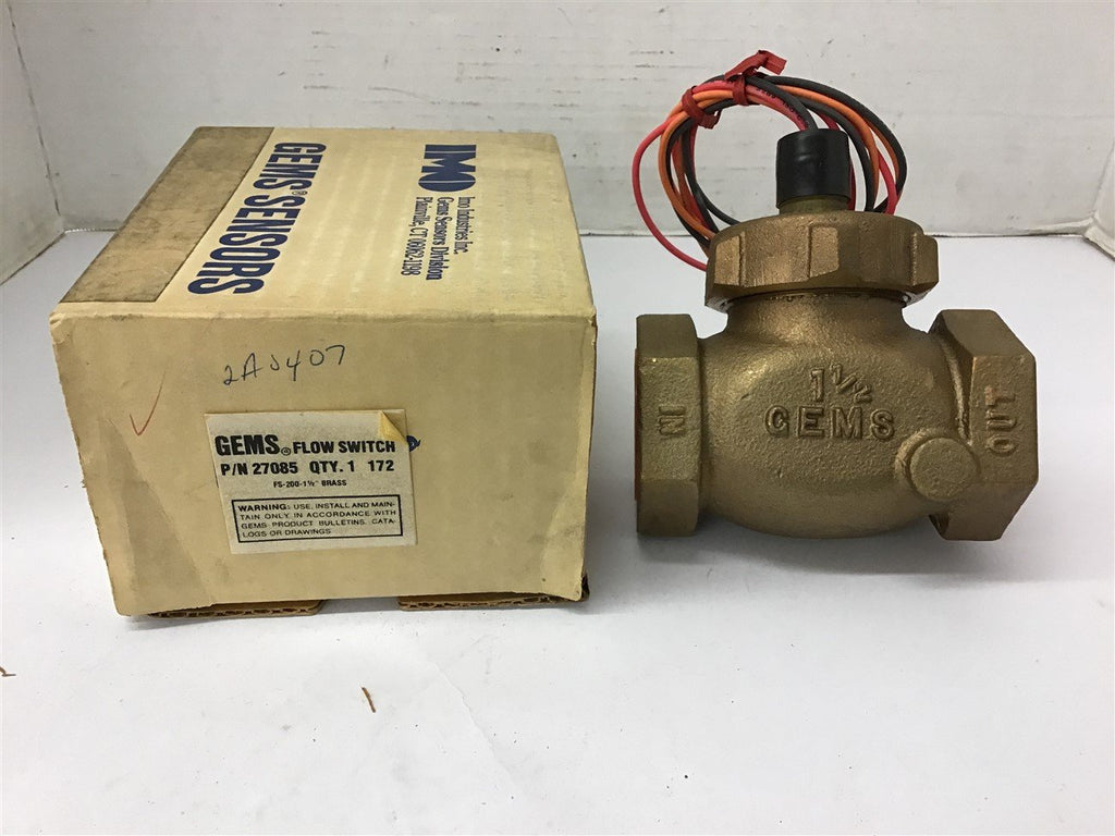 Gems 27085 FS-200 1 1/2" Brass Flow Switch